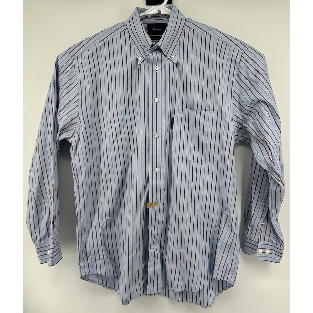 Faconnable Long Sleeve Button Down‎ Blue With Multicolored Stripes Men's Large